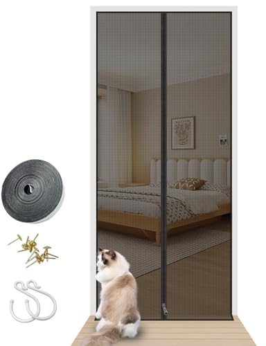 Rete per Gatti per Balcone, Zanzariera per Porta Del Balcone, Con Chiusura Lampo, Traspirante e Ventilata, Adatta per Porte Della Camera Da Letto (Black, 90X200)