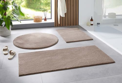 Taracarpet Badematte Uni Boho rutschfest, waschbar, Badezimmer-Teppich, Bad-Vorleger, WC Deko, Duschvorleger für Dusche und Badewannen weich und als Set kombinierbar Sand 050x080 cm