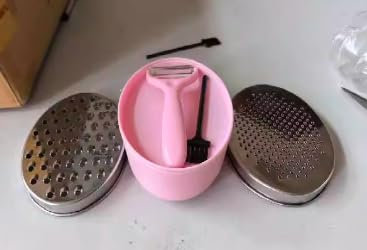 Cheese Grater with Container, Graters for Kitchen with 2 Size Lid, Cheese Shredder Stainless Steel Box Grater with Storage Container for Vegetable Cheese Chocolate Lemon(Pink)