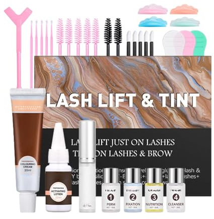 2-in-1 Lash Lift and Tint Kit,Lash Lift Set,Eyelash Perming Kit,Professional Eyelash Perming and Brow Lamination Set with All Tools Included,Semi-Permanent Curling and Dye for Salon and Home(Black)