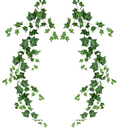 BUOSHUO Lot de 2 Guirlandes de Lierre Artificiel Extérieur 1.8m, Fausse Plante Tombante avec Feuillage Résistant aux UV - Décoration pour Mur, Jardin, Mariage, Fête, Intérieur/Extérieur