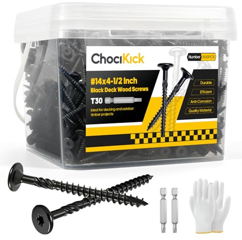 500Pcs #14 x 4-1/2 Lag Screws Black, Structural Wood Screws Star Drive, Heavy-Duty Exterior Construction Screws for Timber, Landscaping & Framing, T30 Bit Included, Rust Resistant