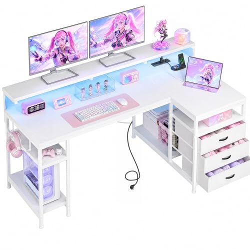 Klyvvo 140x80 cm L Form Gaming Schreibtisch mit LED für Gaming, Homeoffice
