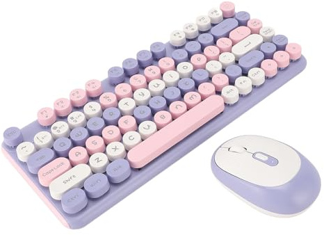 Tosuny Combo de Teclado y Mouse Inalámbricos, Juego de Mouse con Teclado Bluetooth, Tapas de Teclas Redondas Retro de 82 Teclas, Mouse óptico de 1000/1200/1600DPI, Ergonómico y de bajo (Violeta)