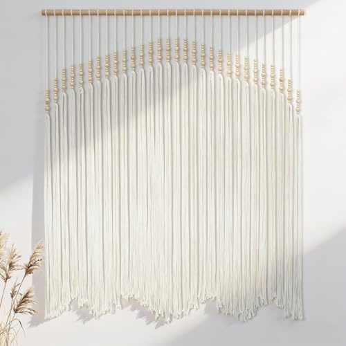 Betylifoy Macrame Wall Hanging Large Ivory Woven Wall Tapestry with Tassel Beads Bohemian Chic Wall Art Decor for Bedroom Living Room 98 x 98cm