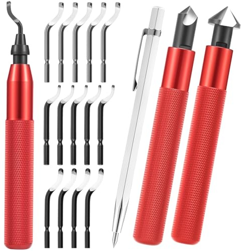 Entgrater Werkzeug Set mit 15 HSS Ersatzklingen, Universal Handentgrater für Kunststoff Metall 3D Druck, 3 Rotierende Aluminium Griffe Präzise Entgraten von Rohr PVC Stahl Aluminium, Profi Zubehör Kit