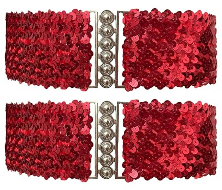 YUSHWENPTY Pailletten Gürtel, 2 Stück Glitzer Gürtel Breit, Glitzergürtel für Abendkleid, Taillengürtel mit Metallschnalle Damen für Kleidung, Neujahrsparty, 70er Disco Accessoires