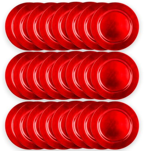 KORAT Set Sottopiatti Decorativi 33 cm in Plastica Rigida – 5 Colori (Rosso, Oro, Argento, Bianco, Rosa Antico) – Decorazione per Tavola Elegante, Eventi, Feste e Matrimoni (24, Rosso)