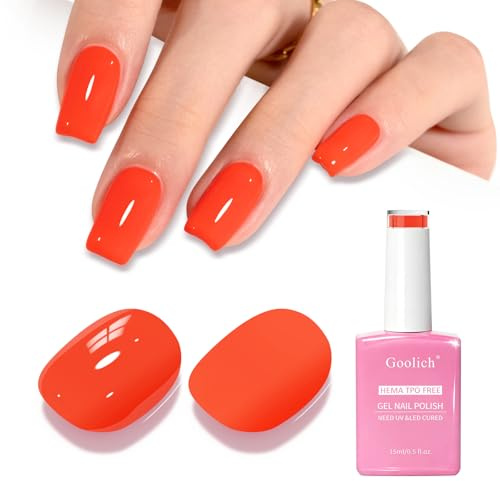 Goolich Smalto Semipermanente Unghie Rosso Arancione, 15 ML Senza HEMA e TPO Smalto Gel Rosso per Unghie Soak off a Immersione UV LED Design Unghie