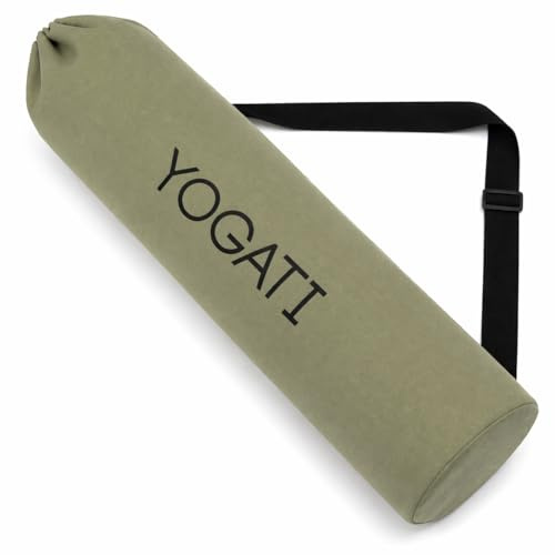 YOGATI® Yogamattväska | Stor syntetisk bomull yogamatta väskor för kvinnor och män med justerbar rem | Perfekt för pilates och träningsmattor | 19 x 80 cm yoga- och pilatesmattväska. Grön