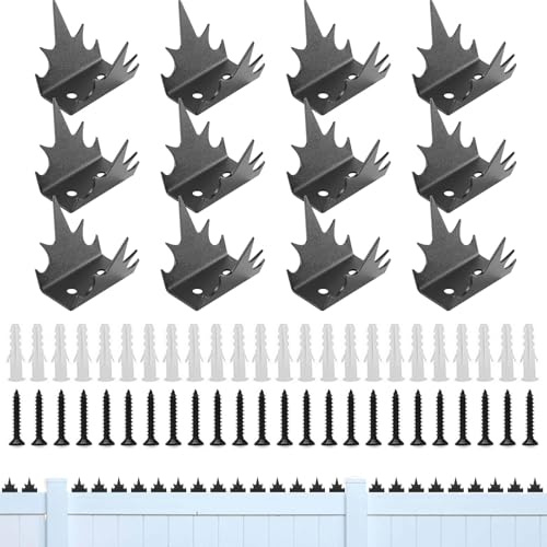 Pibumuse Lot de 12 pointes anti-escalade - Dispositif de protection robuste - Pointes murales en métal antivol - Pour jardin, cour, toit, balcon - Protection anti-effraction