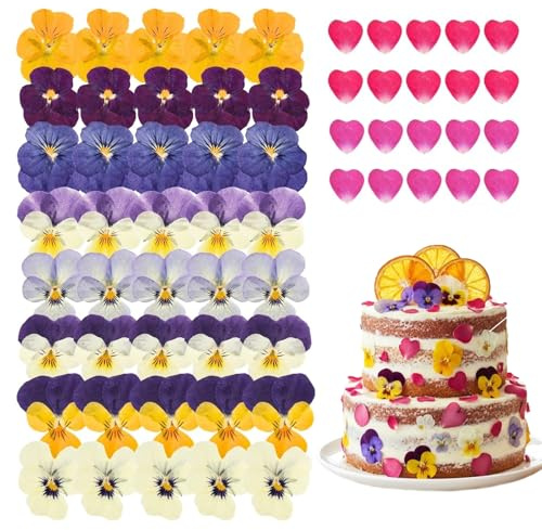 Nymora 64 Pcs Flowers for Decorating Cocktails Drinks, Real Dried Pressed Flowers Toppers, Food Grade Dry Flowers for Crafts Resin Mix with Pansy, Heart Rose Petals