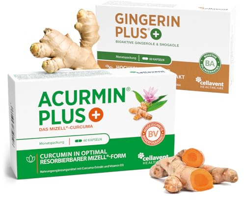 Kurkuma & Ingwer Bundle - Acurmin PLUS mit 185x bioverfügbarem Mizell-Curcumin und Gingerin PLUS mit hochkonzentriertem Bio Ingwer, Gingerolen & Shogaolen, hergestellt in DE
