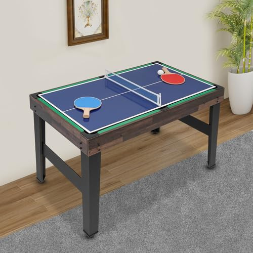 meiliwmlo 10-in-1 Spieltisch Multispieltisch Multifunktionstisch Fußball/Billardtisch/Floorhockey/Tischtennis/Bowling/Schach/Dame/Backgammon/Kartenspielen/Shuffleboard für Spielzimmer (Dunkelbraun)