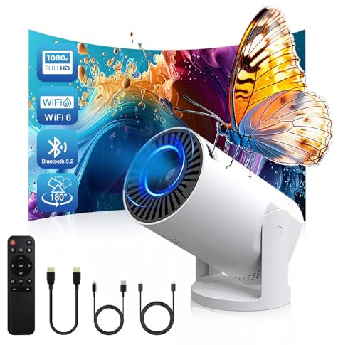 Wireless Mini Projector with WIFI 6 and Bluetooth, 4K 1080P Support Portable Projector 180° Rotatable. 17-130 Screen Video Projector. Compatible for Smartphone, Laptop, PC(Q5 m)