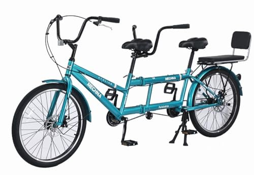 Folding Tandem Bicycle for Adults 24 Inch Wheels 7 Speed Beach Cruiser Bike | Foldable Tandem Bike For Two, Disc Brakes, Adjustable Seats, Easy Storage, Sturdy Steel Frame