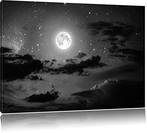 Pixxprint Leuchtender Mond am Nachthimmel, Größe: 100x70cm, Leinwandbild, fertig gespannt, Wandbild, Dekoration, Kunstdruck, kein Poster