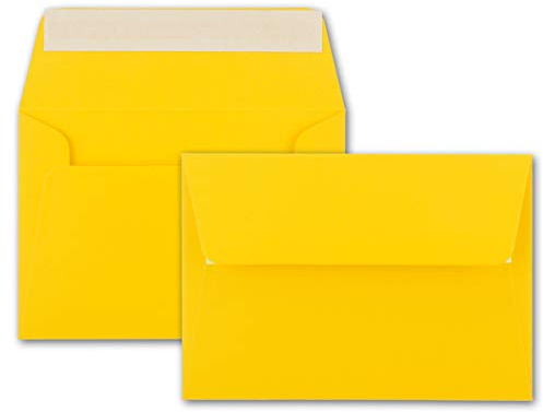 50x Brief-Umschläge B6 - Honiggelb - 12,5 x 17,5 cm - Haftklebung 120 g/m² - breite edle Verschluss-Lasche - hochwertige Einladungs-Umschläge