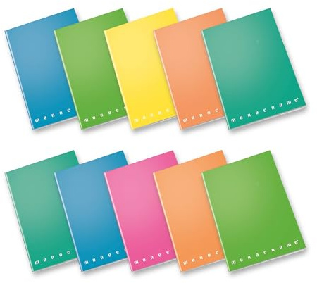 Pigna, Maxi Quaderno Monocromo FLUO, A4, 80 g/m², 80 pagine + risguardo, Copertina in Cartoncino, Plastificata opaca, interno 1R, righe, Colori Assortiti, 10