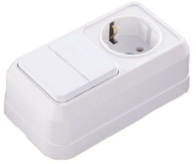 Doble Interruptor + Enchufe Schucko 2p+TT Superficie Makel IP20 451A2