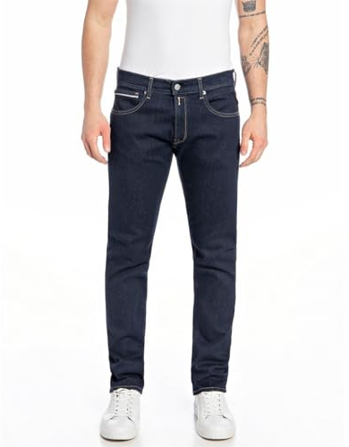 Replay Herren Jeans Anbass Slim-Fit mit Power Stretch, Bleu (Dark Blue 007-3), 32W / 32L