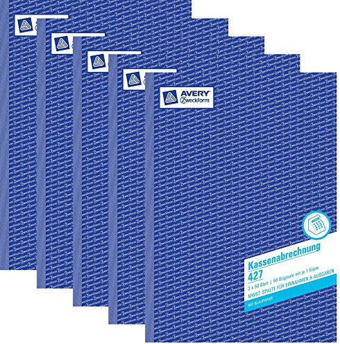 Avery Zweckform 427 Kassabücher Kassenbuch A4/2x50 Blatt 5er Pack