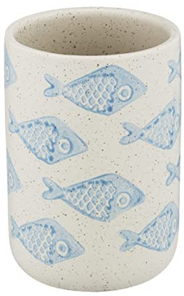 Wenko Denti Aquamarin, portaspazzolino e dentifricio, Ceramica, Beige/Blu, 8 x 11 x 8 cm