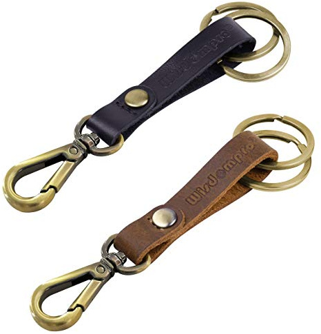Wisdompro 2 Pcs Genuine Leather Keychain, Heavy Duty Key Chain Holder with Belt Loop Clip and 2 Key Rings - Black, Brown