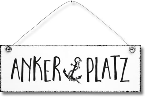 Ankerplatz - Anker maritim Dekoschild Türschild Wandschild aus Holz 10x30cm - Holzbild Deko Schild