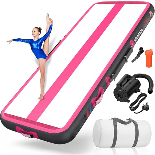 WELANDFUN Air Matte Track Turnmatte Aufblasbar 15 / 20cm mit Luftpumpe, 3/4 / 5 / 6m Gymnastikmatte Tumbling Matten, Trainingsmatte für Yoga/Zuhause/Taumel/Turnhalle