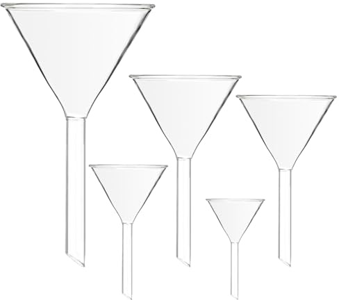 VILLCASE 5 Stück Labor Trichter, Glastrichter, Transparent Borosilikat Glas Mini Trichter, 30mm, 40mm, 50mm, 60mm, 75mm Durchmesser, Ideal für Chemie Experimente und Flüssigkeiten