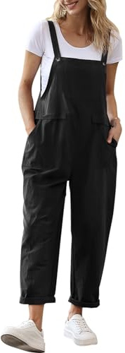 YESNO Women's Dungarees Loose Casual Plus Size Lightweight Sleeveless Overall Long Jumpsuit Playsuit Trousers Pants Dungarees (S PV9UK Black)