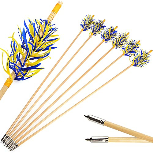 SHARROW Bogenschießen Holzpfeile Flu Flu Pfeile 32 Zoll Jagdpfeile Pfeile für Bogen mit Spiralwickel Natürliche Federn for für die Jagd auf Kleinwild (Farbe 5, 6 Stück)