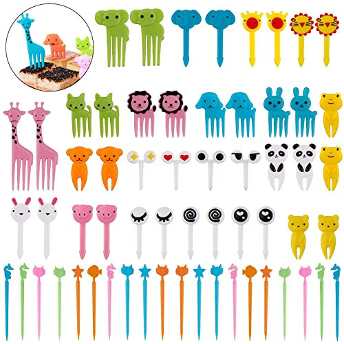 VEGCOO 60 Stück Food Picks Obstgabeln Kinder Spieße kinder Mini Gabeln für Kinder Süße Mini Zahnstocher Dessertobst Mittagsparty für Erwachsene Kinder (Blau)