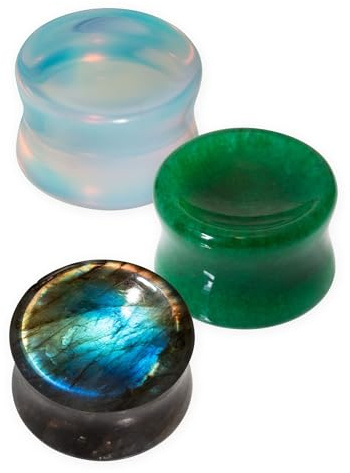 Fly Style Flesh-Tunnel Piercing Ohr-Plug aus Labradorit, Opalith-Mondstein oder Jade, Grösse:6 mm (Paar), Materialart:Grüne Jade