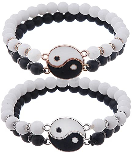 Feelairy 4 Stück Matching Yin Yang Armband, Verstellbare Tai Chi Armband, Pärchen Armband, Bester Freund Armbänder, Freundschaftsarmband, bff Geschenke für Mädchen Freund Freundin Valentinstag
