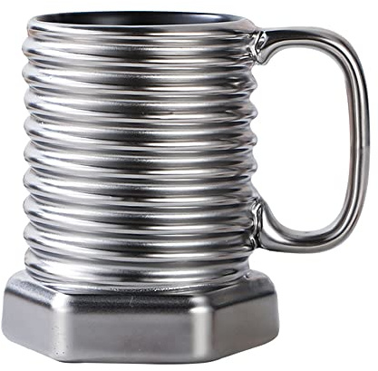 Hosoncovy Creative Screw Shaped Ceramic Mug Ceramic Coffee Mug Drink Mug Coffee Cup Drink Cup 3D Mug Gift Mug 380ML Capacity (Silver)