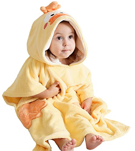 Bebamour babyhanddukar med huva 100% ekologiskt tyg, badhanddukar för pojkar och flickor, bärbara handdukar med huva för småbarn,25x 25,0-6 Year Old,Plush Duck