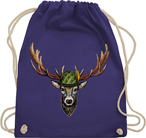 Shirtracer Turnbeutel Rucksack - Kompatibel mit Oktoberfest Tasche - Jagdhirsch Hirsch Jäger Jägerin Geschenk - Unisize - Lila - trachten beutel trachtenrucksack bayrische jagd juterucksäcke