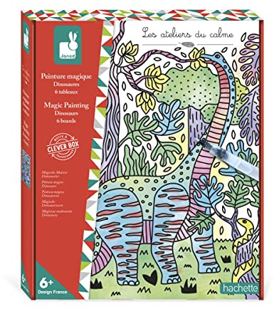 Janod - Magisches Malset Dinosaurier - Les Ateliers du Calme - Kreatives Hobby Kinder - 6 Dino-Bilder zum Ausmalen - Feinmotorik und Konzentration - Ab 6 Jahre, J07873