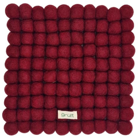 Grült Home Sottopentola – Sottobicchieri in feltro per tazze, pentole, padelle e tazze infeltrite a mano in Nepal (rosso castano, quadrato 20 cm)