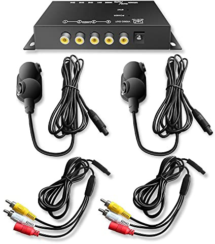 Kit Telecamera per Visione Laterale e Gli Angoli Ciechi Telecamera Auto con Mini Divisore Video 4 Canali per Auto Furgone Trattore Camper