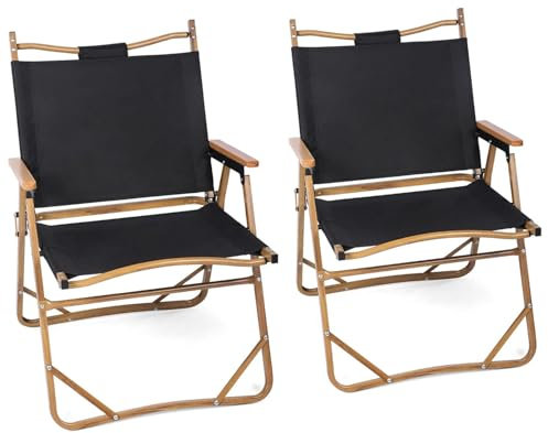 2 Pack Camping Chairs Foldable Leisure Chair Portable Large Aluminum Frame 600D Khaki Oxford Fabric Lounge Stools Outdoor Furniture for Camping Picnic Park Fishing Hiking
