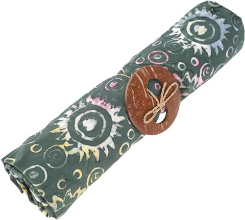 GURU SHOP Bali batik sarongklänning, omlottkjol, sarong, strandduk med sarongspänne, män/kvinnor, grön, syntetisk, storlek: en storlek, Design 3/grön, One size