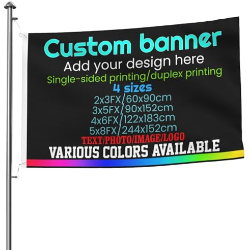 Personalised Flags banner, Custom Flag, 4x6ft/3x5ft/2x3ft, Single Sided/Double Sided Printing, Add Your Own Picture/Logo/Text, Camping Flag Yard Sign, Custom Indoor & Outdoor Decor