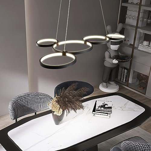 Bellastein LED Pendelleuchte Esstisch Moderne LED-Hängeleuchte restaurant bar Rund Ring-Pendelleuchte pendellampe schwarz household lightingfixturecircular ring Kronleuchter (5-heads100*58cm)