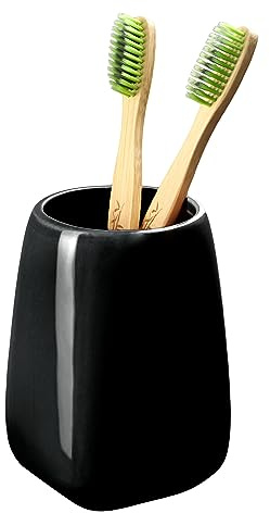 KADAX Gobelet à Brosse à Dents, 7,5 x 7,5 x 11,2 cm, gobelet en céramique, gobelet de Salle de Bain Moderne pour brosses à Dents, Dentifrice, tampons en Coton, Noir