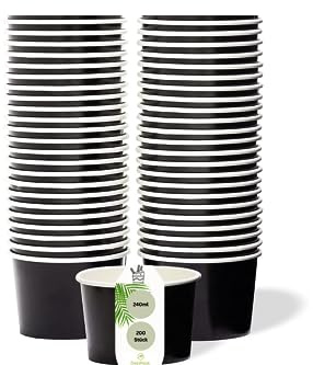 DeinPack 200 Eisbecher 240 ml | Universal Karton schwarz unbedruckt rund | 200 Stück, Umweltfreundlich, Universal Karton, für Eis, Dessert, Fingerfood, Vorspeisen, Snacks, unbedruckt