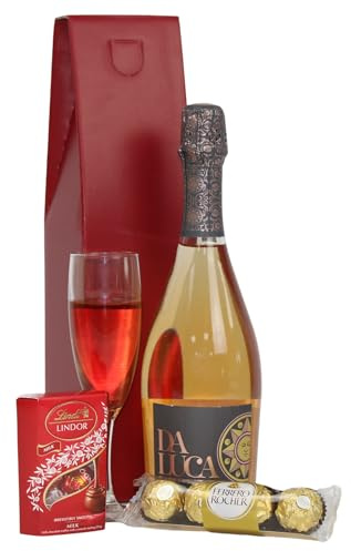 Prosecco & Chocolates Gift Box - Luxury Gift Hamper - Da Luca Rose Brut Sparkling Italian Wine 75cl & Assorted Chocolate - Christmas, Anniversary, Birthday, Congratulations Gift, For Women and Men