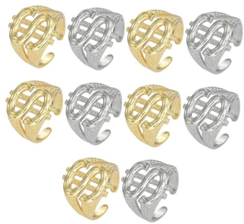 Amosfun 10stücke Offene Finger Ringe Für Herren Verstellbare Metalldesigns Mit Dollarzeichen Für Männer Modisches Finger Schmuck